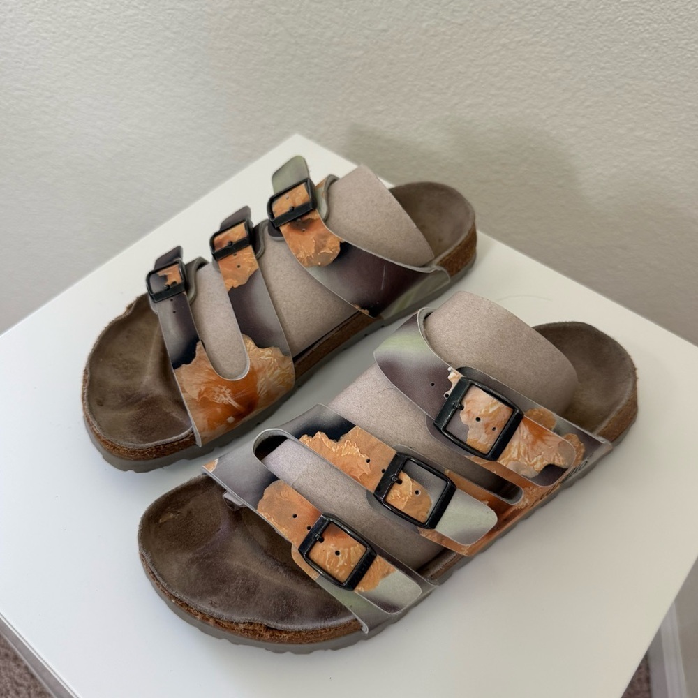 Papillio By Birkenstock Betula Gray with Orange Floral Design Women’s Size 38.5